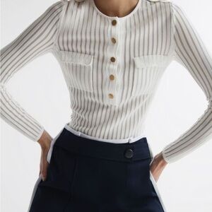 REISS PIPPA SHEER STRIPED LONG SLEEVE TOP